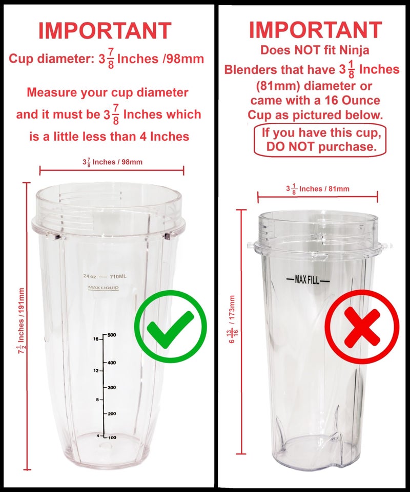 Blendin 24oz Large Tall Cup with Sip N Seal Lid Replacement Jar, Compatible with Nutri Ninja Auto IQ & Duo Blenders - Premium Blender Replacement Cups - Cup Diameter is 4" (2 Pack) - Image 3